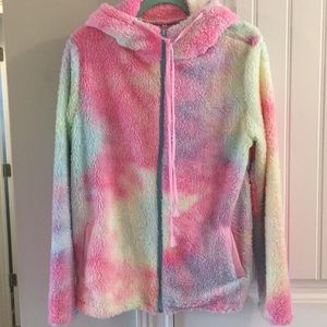 Tie Dye Zip Up Hoodie Rainbow Sherpa